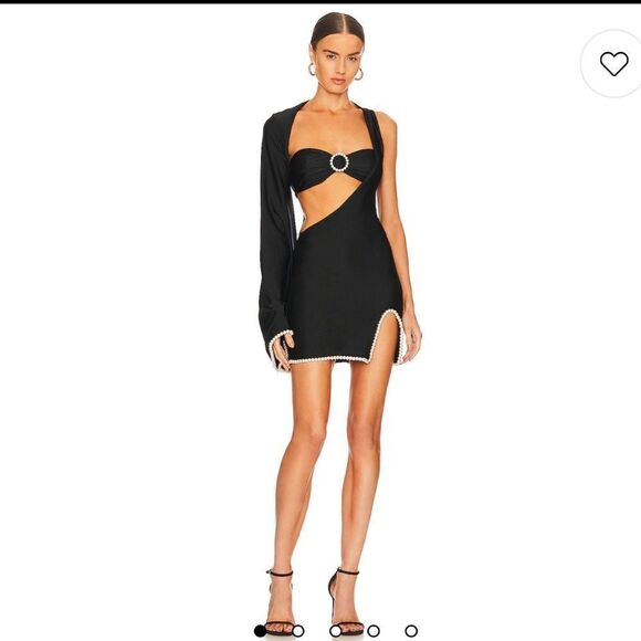 New Khanums Knur Pearl Trim Mini Dress in Black XS Revolve - Picture 16 of 16